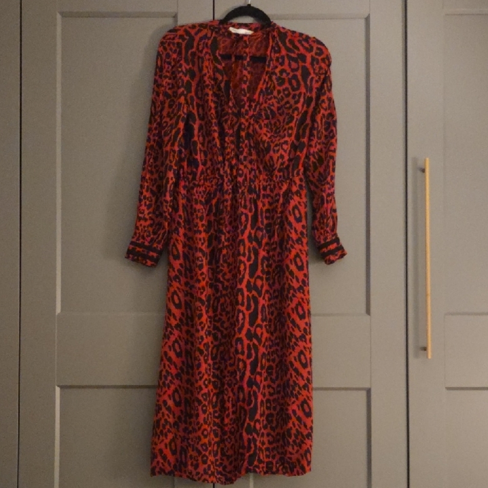 Zara Red Animal Print Long Sleeve Dress